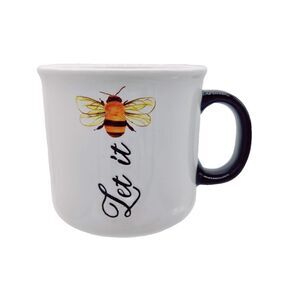LET IT BEE Be 2-sided Shabby Chic 20 Oz Ceramic Mug Bumblebee Sunflowers Daisy